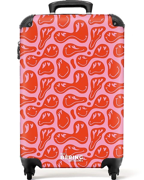 NoBoringSuitcases.com© Hartschalen-Trolley Rosa mit roten Smileys günstig online kaufen