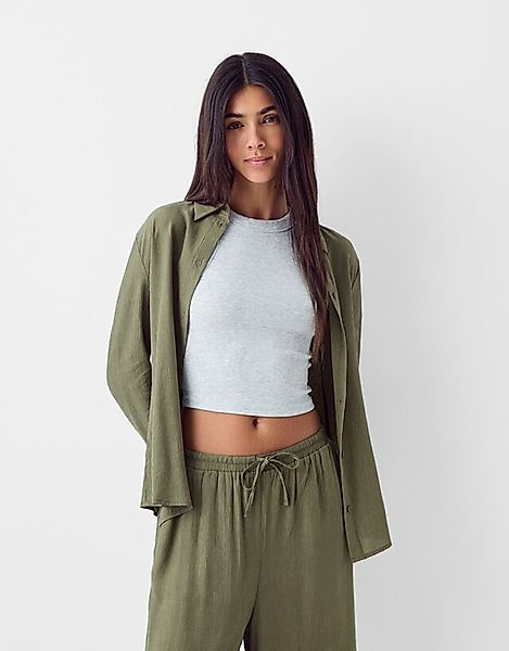 Bershka Langärmeliges, Tailliertes Bambula--Hemd Damen Xs Khaki günstig online kaufen