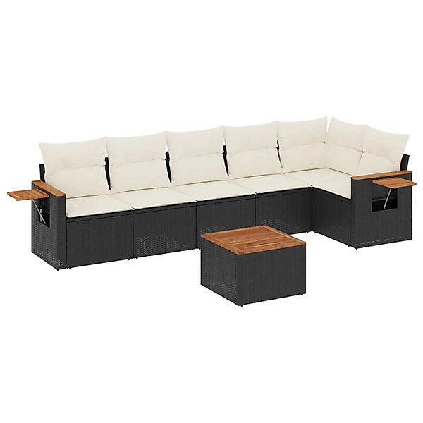 vidaXL 7-Tlg Garten-Sofagarnitur mit Kissen Schwarz Poly Rattan 3259235 günstig online kaufen