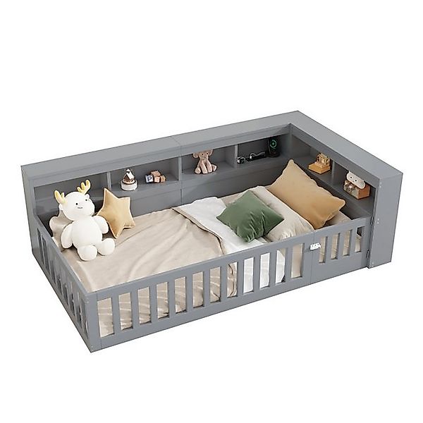 OKWISH Kinderbett Holzbett Stauraumbett (90x200 cm mit USB & Steckdose, Sta günstig online kaufen