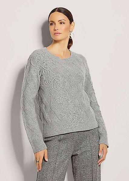 MADELEINE Strickpullover Rundhals-Wollpullover mit Kordelstickerei Schurwol günstig online kaufen