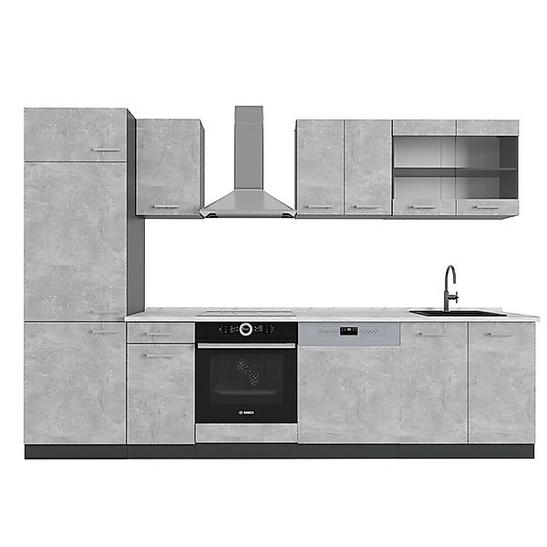 Vicco R-Line Küchenzeile Beton/Anthrazit 300 cm AP Marmor günstig online kaufen