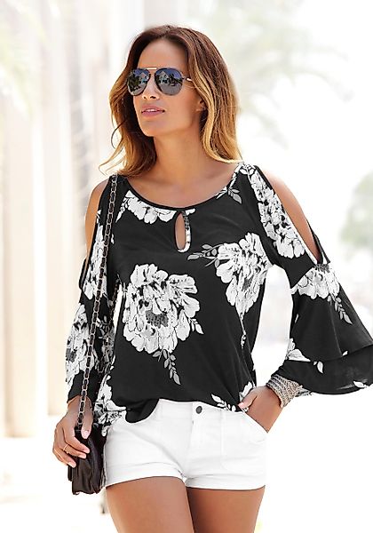 LASCANA 3/4-Arm-Shirt mit Trompetenärmeln und Cut-Outs, günstig online kaufen