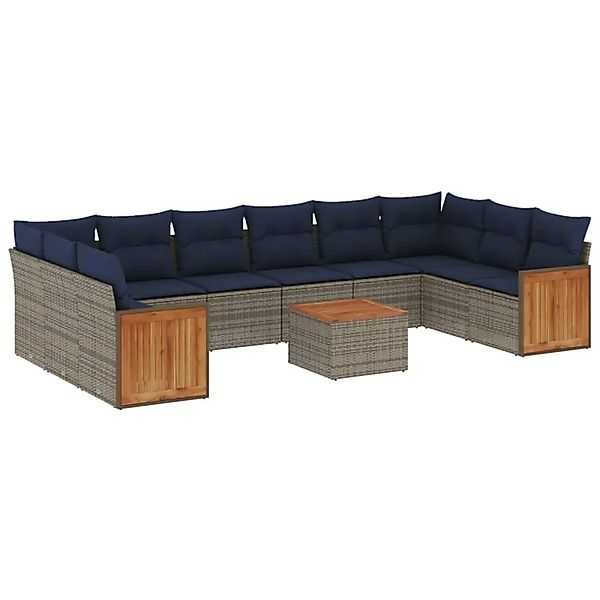 vidaXL 11-Tlg Gartensofa-Set mit Kissen Grau Polyrattan 3228014 günstig online kaufen