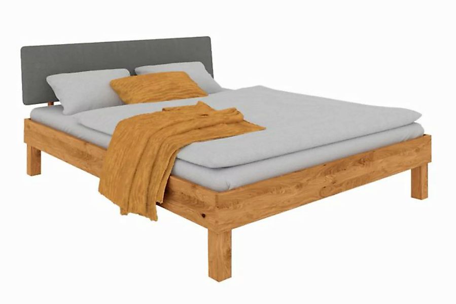 byoak Bett VIGO 90 x 210 aus Massivholz, mit Polsterkopfteil, Naturgeölt günstig online kaufen