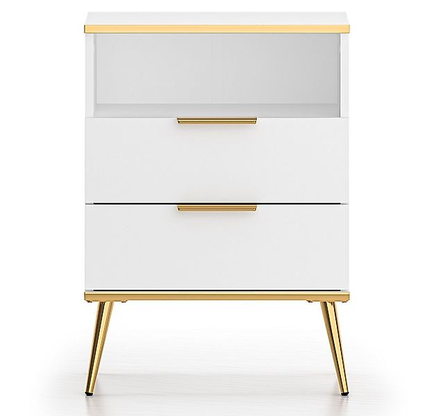 Lomadox Nachttisch VLORA-131, Nachtkonsole mit zwei Schubladen, weiß mit go günstig online kaufen