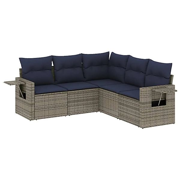 vidaXL 5-Tlg Gartensofa-Set mit Kissen Grau Polyrattan 3220150 günstig online kaufen