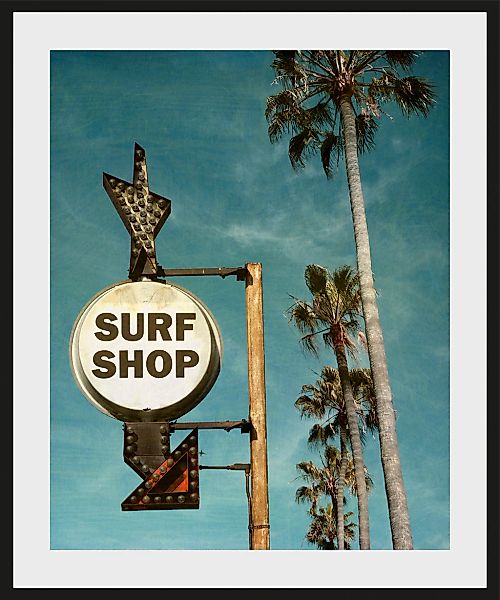 queence Bild »SURF SHOP«, (1 St.), HD Premium Poster-Druck inkl. Holzrahmen günstig online kaufen
