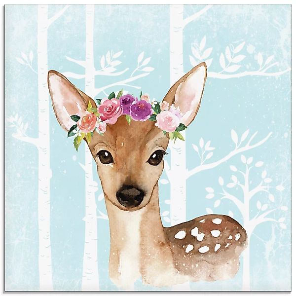 Artland Glasbild "Wild Reh mit Blumen im blauen Wald", Tiere, (1 St.) günstig online kaufen