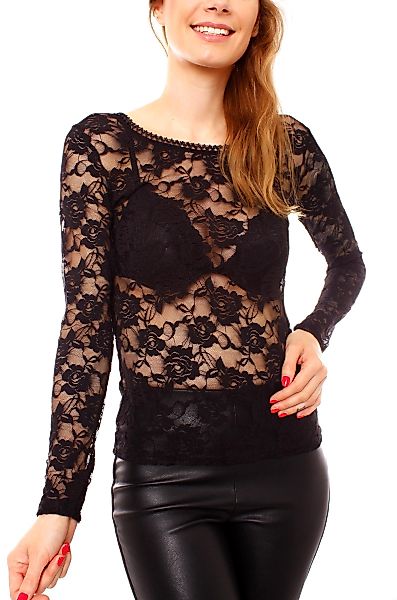 Muse Spitzentop Langarm Spitzenshirt transparent mit günstig online kaufen