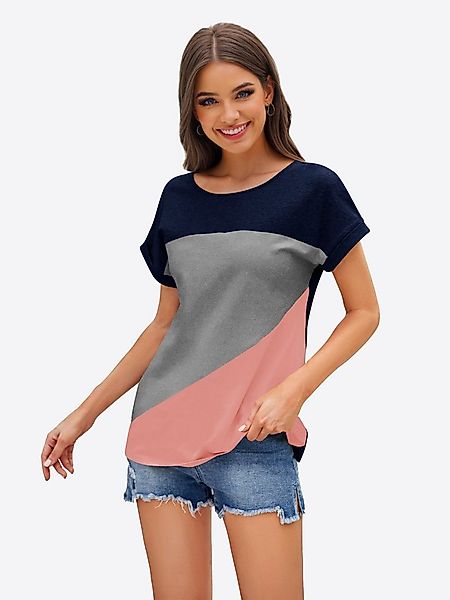 Imily Bela T-Shirt Damen Farbblocking Kurzarmtop (Packung, 1-tlg., 1per-Pac günstig online kaufen