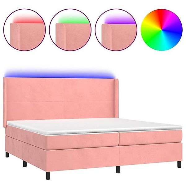 vidaXL Boxspringbett Boxspringbett mit Matratze LED Rosa 200x200 cm Samt Be günstig online kaufen