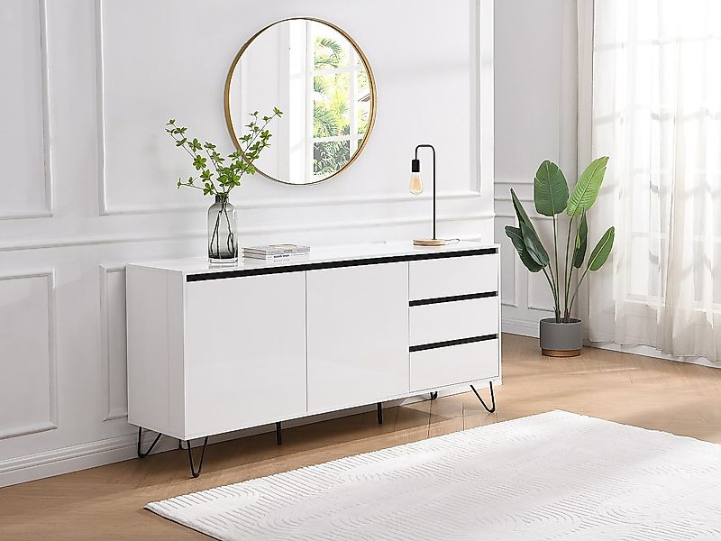 Sideboard mit 2 Türen & 3 Schubladen - MDF & Stahl - Weiß & Schwarz - ABUJA günstig online kaufen