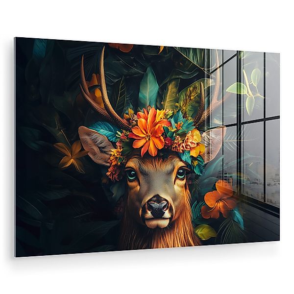 MuchoWow Acrylglasbild Hirsche - Blumen - günstig online kaufen