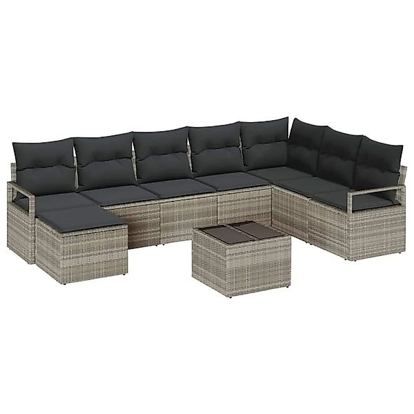 vidaXL Sofa Set mit Kissen mit Speicher 8-Tlg Hellgrau Poly-Rattan 3355151 günstig online kaufen