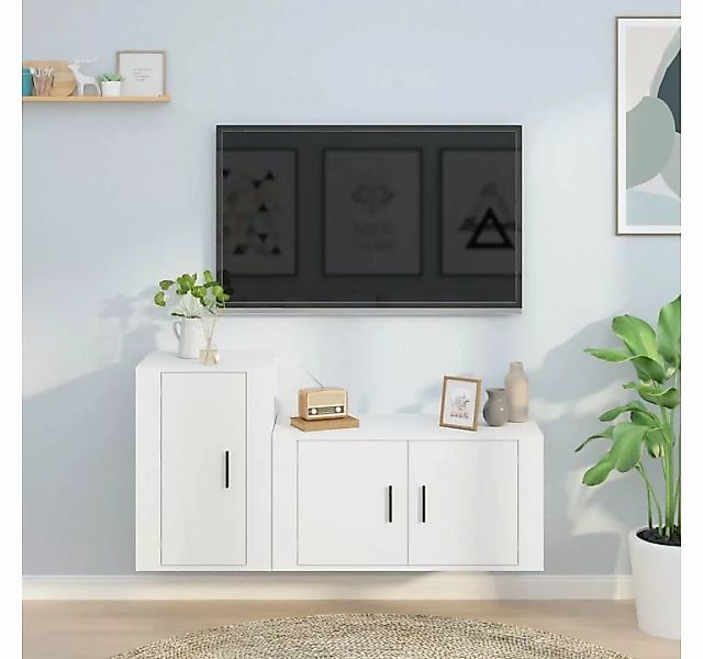 vidaXL TV-Schrank 2-tlg. TV-Schrank-Set Weiß Holzwerkstoff (2-St) günstig online kaufen