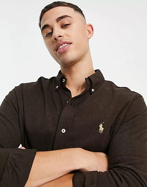 Polo Ralph Lauren – Schmal geschnittenes, durchgeknöpftes Pikee-Polohemd in günstig online kaufen