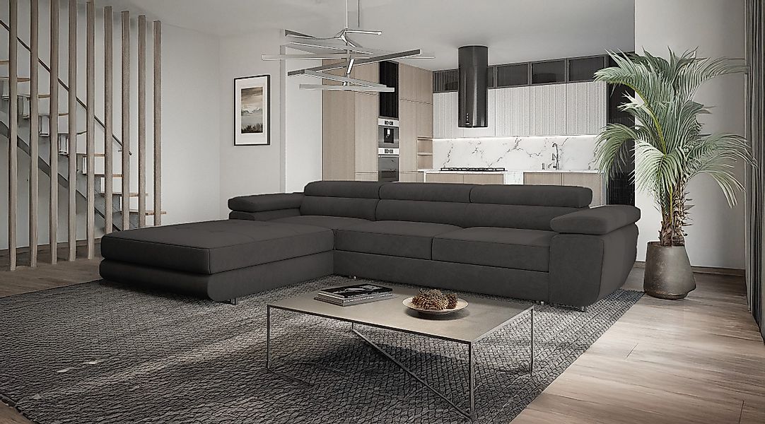 Goldstoff Ecksofa mit Schlaffunktion und Bettkasten, günstig online kaufen