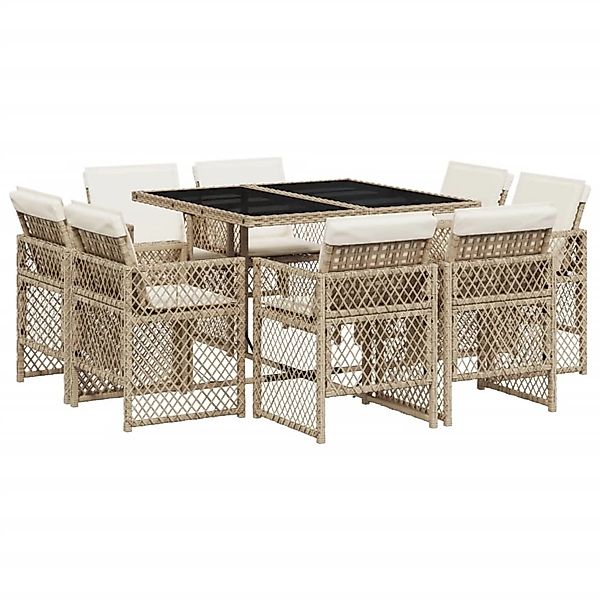 vidaXL 9-Tlg Garten-Essgruppe mit Kissen Beige Poly Rattan 3210838 günstig online kaufen