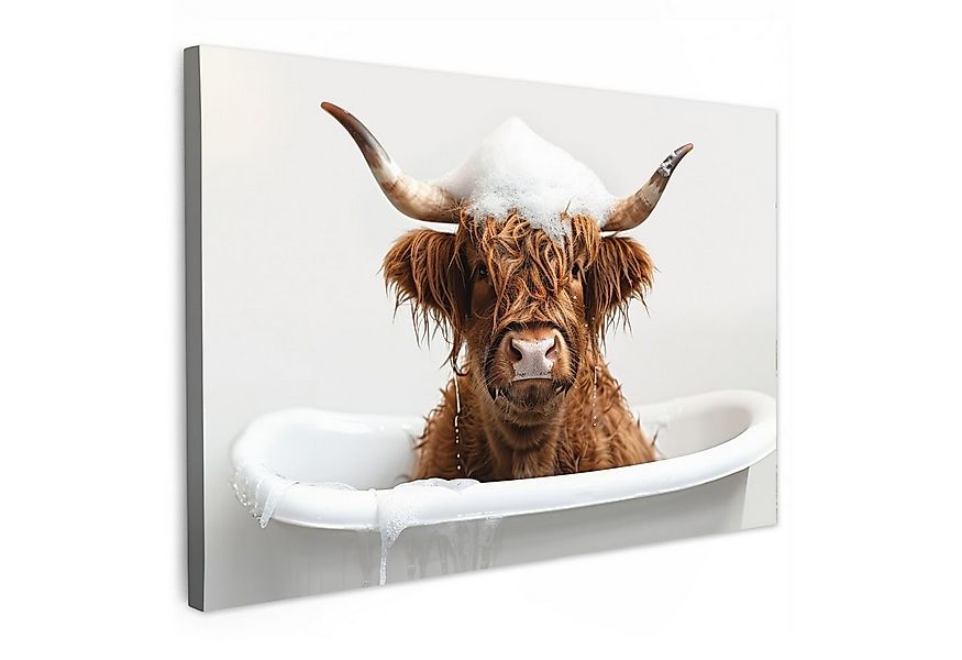 OneMillionCanvasses® Leinwandbild Highlander - Bad - Kuh - Tiere - Schaum, günstig online kaufen