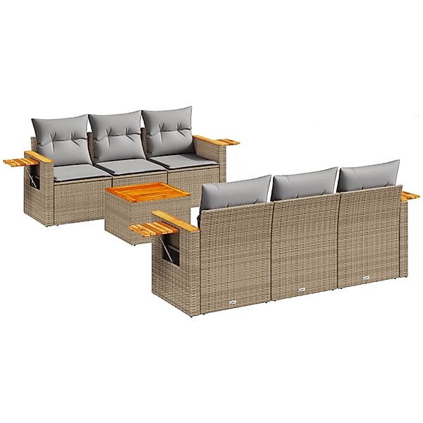 vidaXL 7-Tlg Garten-Sofagarnitur mit Kissen Beige Poly Rattan 3226633 günstig online kaufen