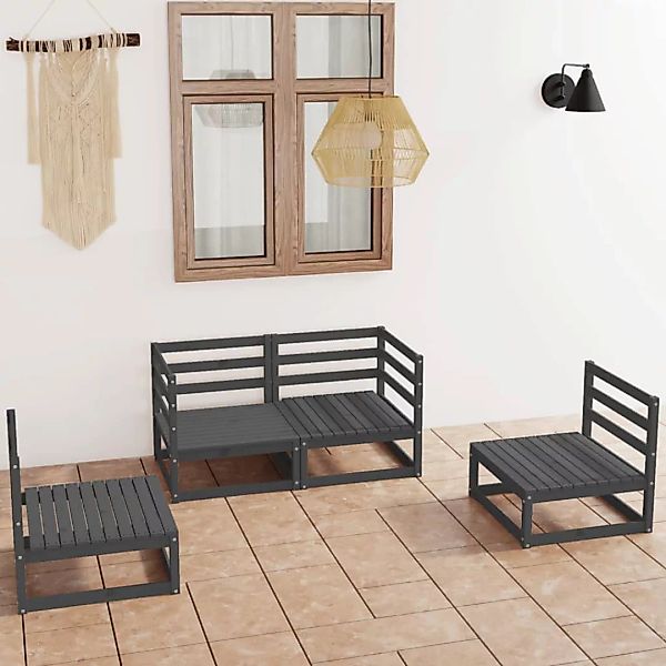 4-tlg. Garten-lounge-set Grau Kiefer Massivholz günstig online kaufen