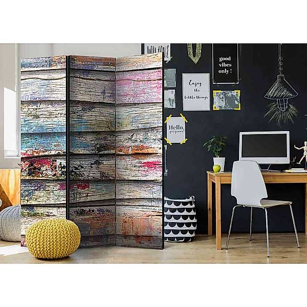 Leinwand Paravent in Bunt Bretterwand Motiv günstig online kaufen