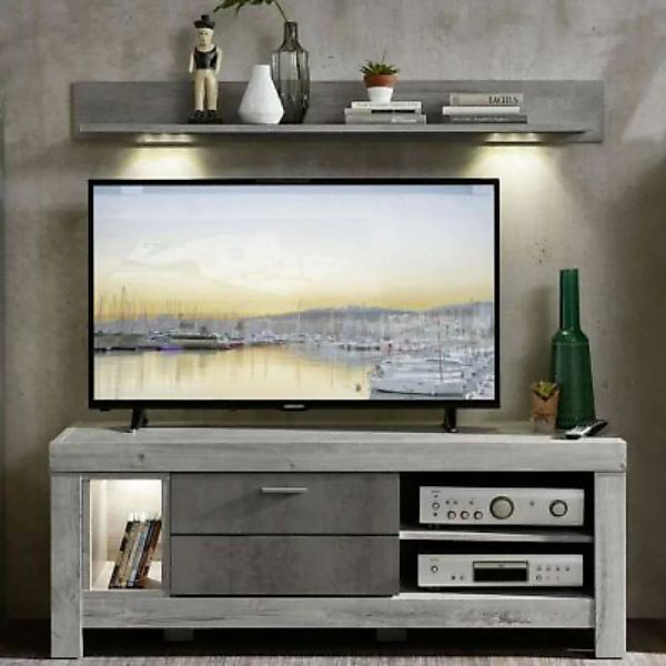 Lomadox TV-Lowboard und Wandboard inkl. Beleuchtung GRONAU-55 in Betongrau günstig online kaufen