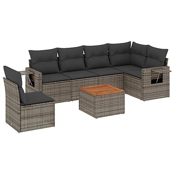 vidaXL 7-Tlg Garten-Sofagarnitur mit Kissen Grau Poly Rattan 3224590 günstig online kaufen