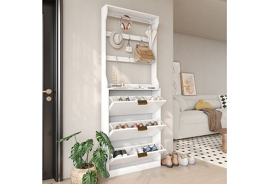 VOWNER Garderoben-Set Schuhschrank mit 3 Klappen, Garderobe, 6 Haken, Kleid günstig online kaufen