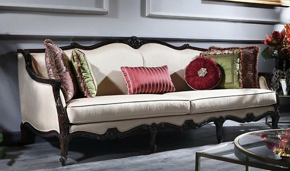 Casa Padrino Sofa Luxus Barock Sofa Creme / Braun 260 x 90 x H. 95 cm - Woh günstig online kaufen