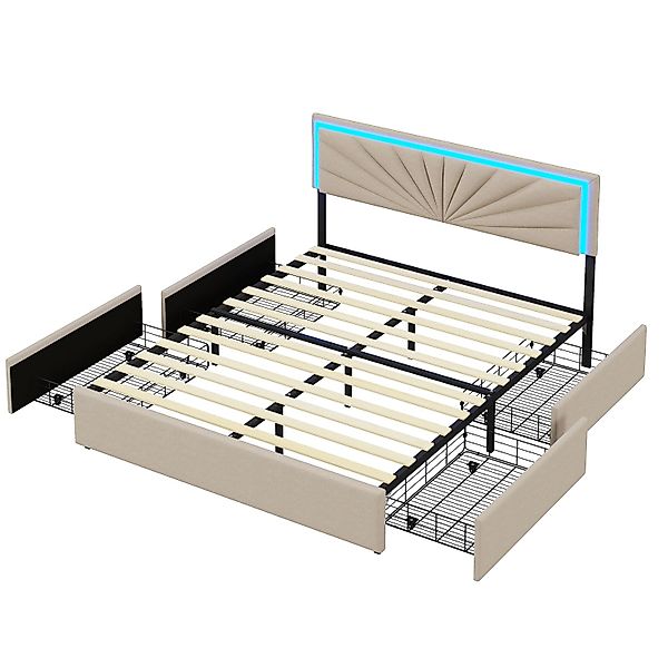 PXloue Doppelbett Polsterbett 140x200cm mit LED-Beleuchtung  und 4 Schublad günstig online kaufen