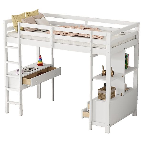 SOFTWEARY Hochbett (Einzelbett mit Lattenrost, Schreibtisch günstig online kaufen