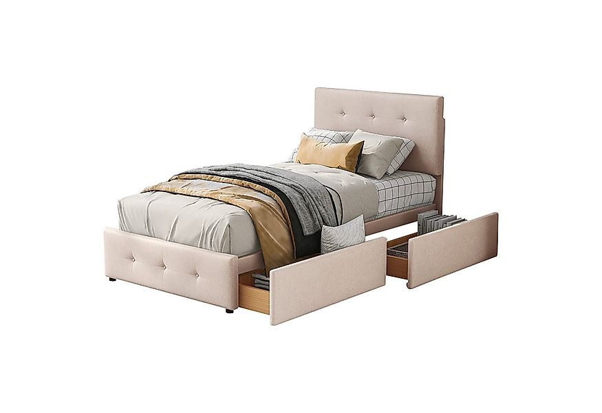Flieks Polsterbett, Einzelbett Holzbett 2 Schubladen Samt 90x200cm günstig online kaufen