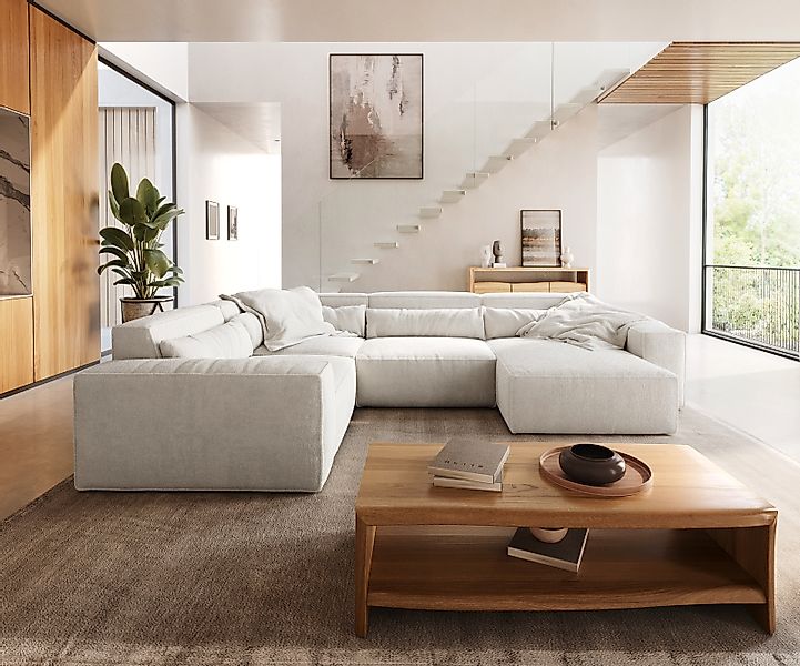 Wohnlandschaft Sirpio 300x210 cm Bouclé Creme-Weiß Recamiere variabel günstig online kaufen