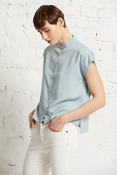 wunderwerk Kurzarmbluse TENCEL square stand collar günstig online kaufen