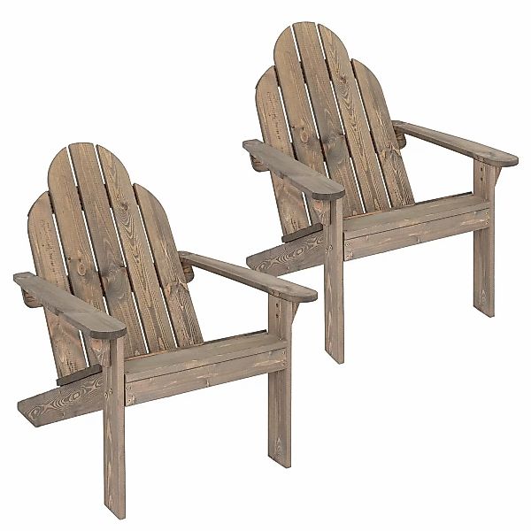 ECD Germany Adirondack-Stuhl 2er Set Gartensessel Massivholz Grau Holzstuhl günstig online kaufen