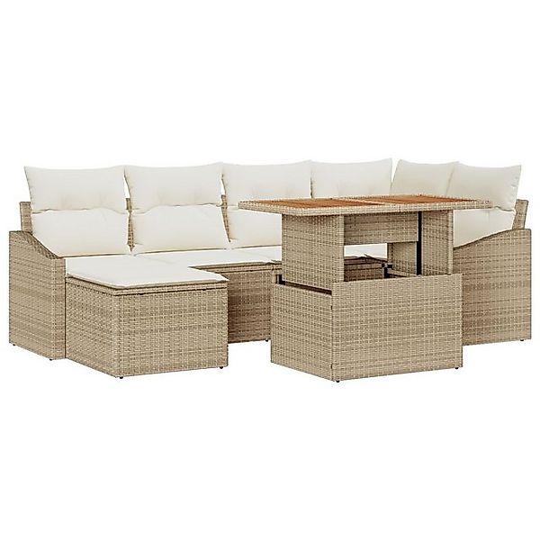 vidaXL Loungesofa 7-teiliges Garten Sofa Set mit Kissen Beige Poly Rattan, günstig online kaufen