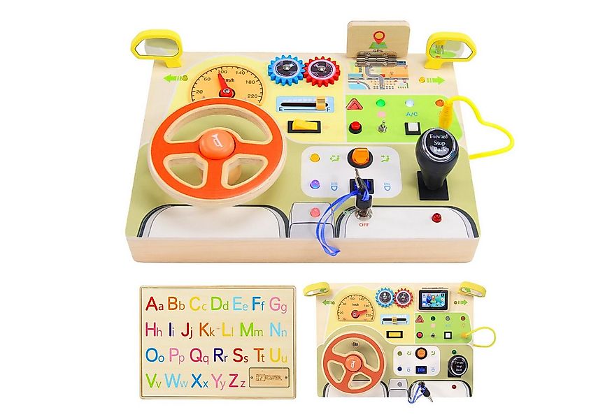 CLTYQ Motorikbrett Montessori Sensorik‑Busyboard mit Lenkrad & LED‑Schalter günstig online kaufen