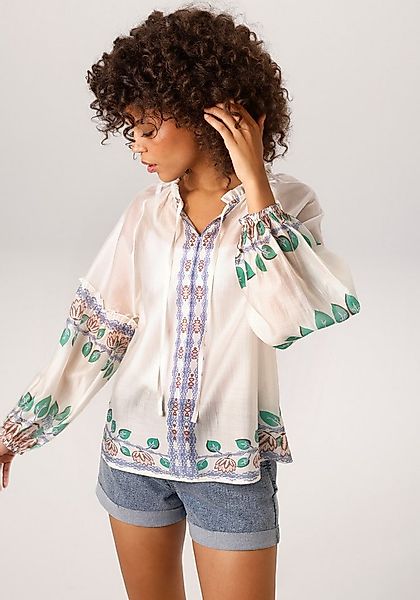 Aniston CASUAL Schlupfbluse mit Bordüren und großem Mandala-Druck im Rücken günstig online kaufen