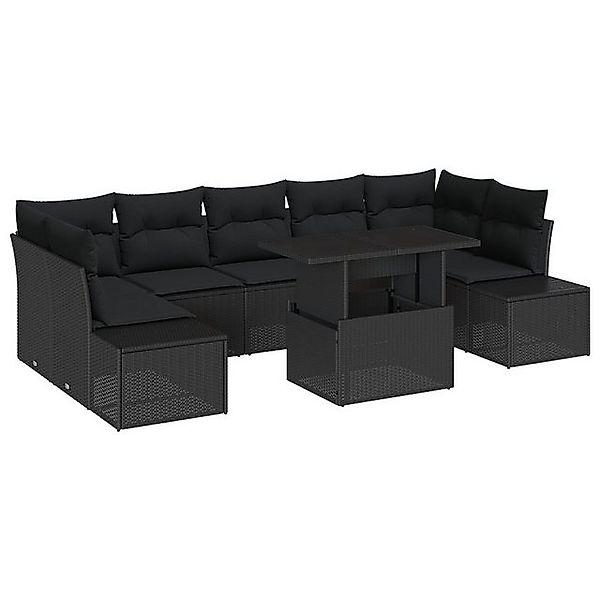vidaXL Loungesofa 8-tlg. Garten-Sofagarnitur mit Kissen Schwarz Poly Rattan günstig online kaufen