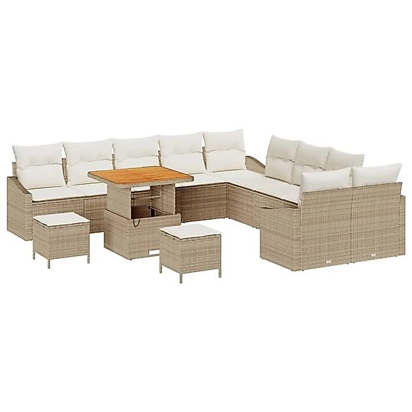 vidaXL Gartensofa-Set mit Kissen mit Speicher 13 Stk Beige Poly Rattan 3364 günstig online kaufen