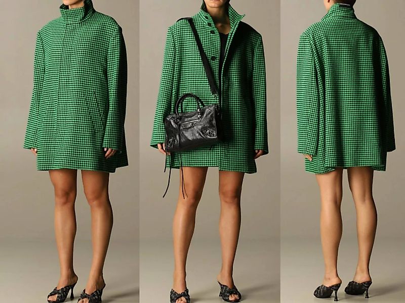 Balenciaga Wollmantel BALENCIAGA A Shape Pattern Houndstooth Coat Mantel A- günstig online kaufen