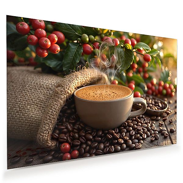Primedeco Glasbild Wandbild Kaffeeerntemorgen mit Aufhängung, günstig online kaufen