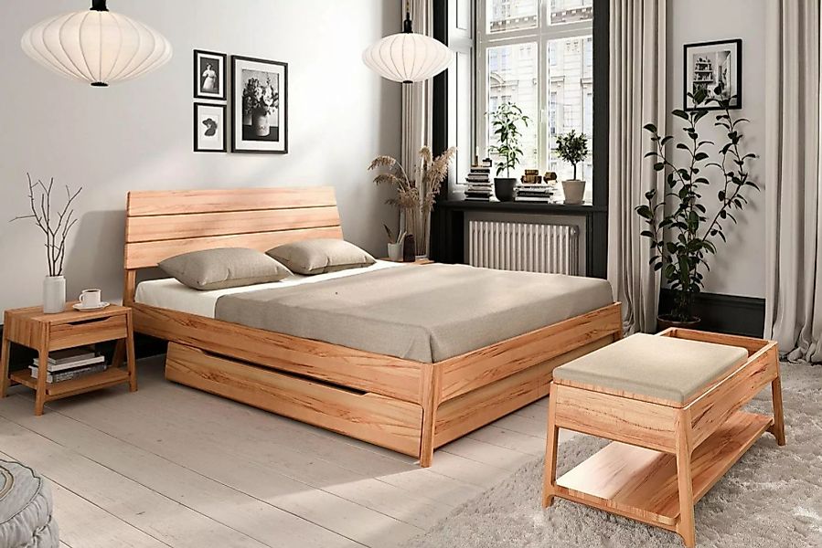 Natur24 Bett Bett Swig 1 Kernbuche massiv 200x200 mit Holzkopfteil und Holz günstig online kaufen