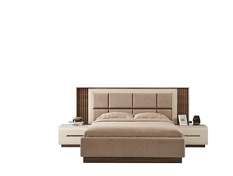 JVmoebel Bett Stylish Hellbraun Schlafzimmer Set Deluxe Holzmöbel Doppelbet günstig online kaufen