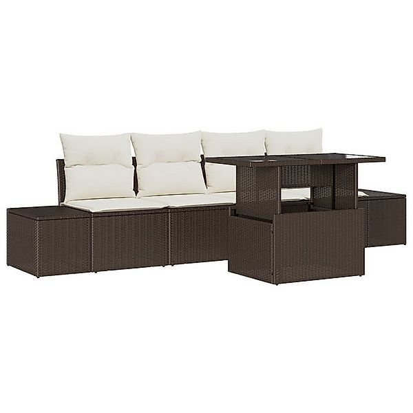 vidaXL Loungesofa 5-tlg. Garten-Sofagarnitur mit Kissen Braun Poly Rattan, günstig online kaufen