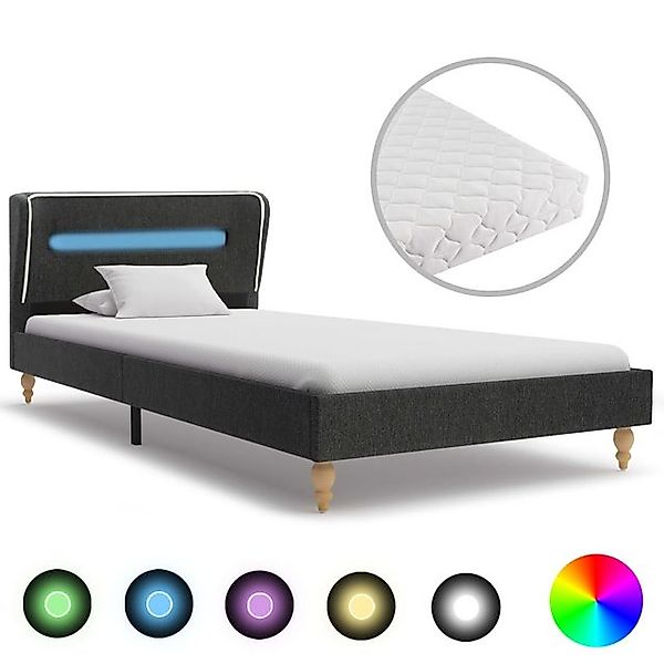 vidaXL Bett Bett mit LED und Matratze Dunkelgrau Sackleinen 90 x 200 cm günstig online kaufen