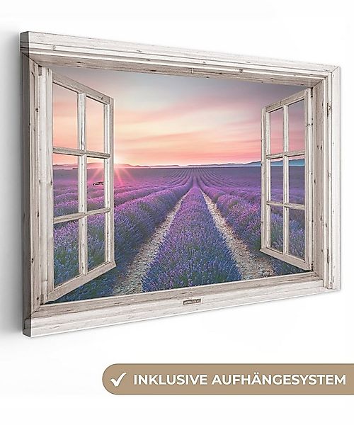 OneMillionCanvasses® Leinwandbild Fensterblick - Fenster - Lavendel - Blume günstig online kaufen