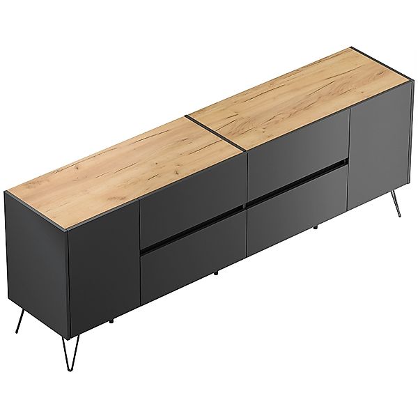 Posseik Sideboard Industrial J 4 Schubladen 2 Türen 200 cm Grafit Eiche Top günstig online kaufen